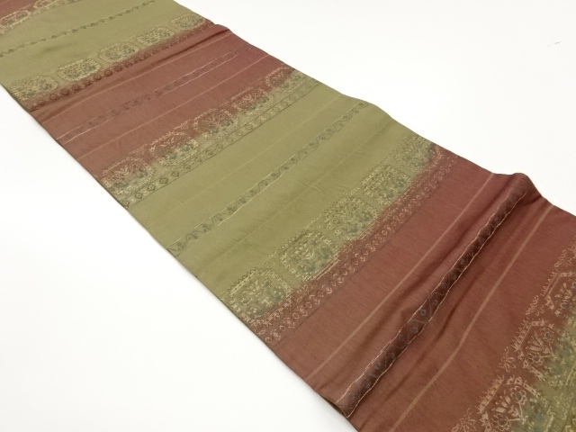 JAPANESE FUKURO OBI / WOVEN ABSTRACT FLORAL PLANTS